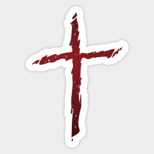 Old rugged distressed christian cross with red gradient tones Sticker